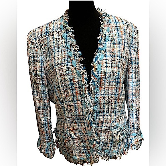 Carlisle Jackets & Blazers - CARLISLE VINTAGE Wool Blend Multi Color Tweed Blazer w/ Fringe Detail Sz 8 $179